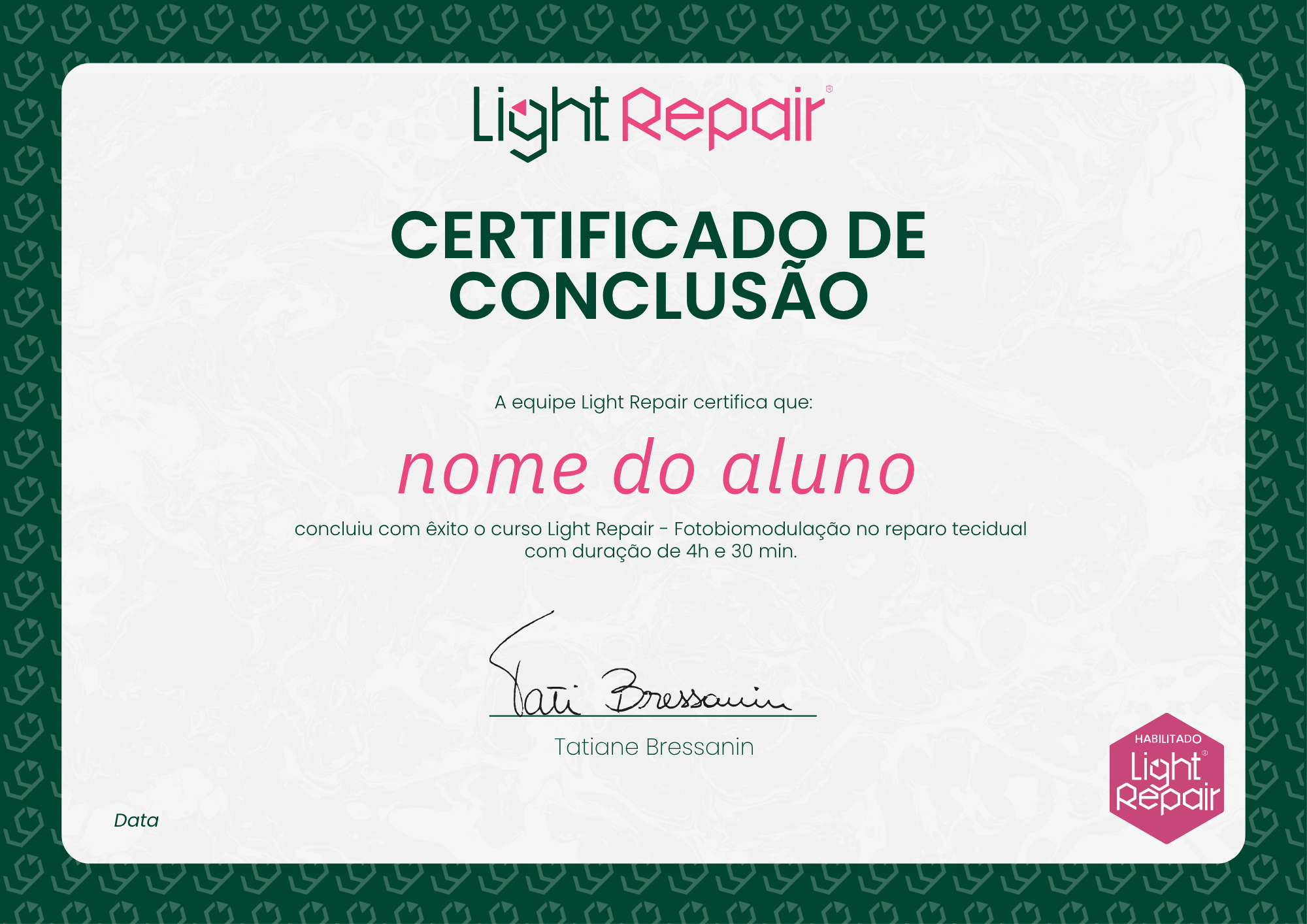 Modelo do Certificado de Conclusão Light Repair